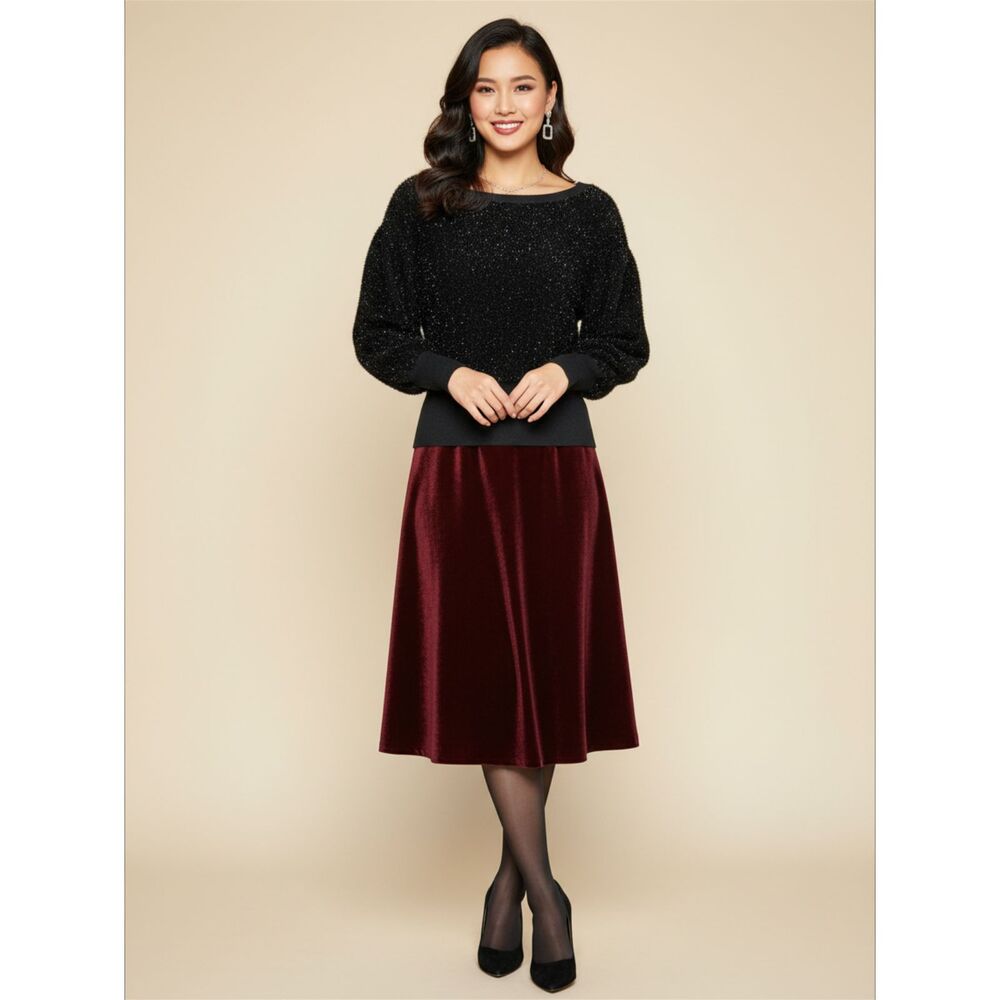 Maeve Anthropologie Black Shimmer Sparkle Puff Sleeve Sweater Holiday Festive
